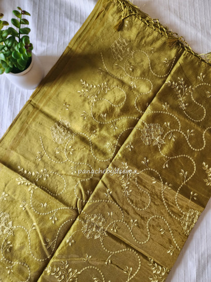 Art silk saree with embroidery | Yellowish green | A2