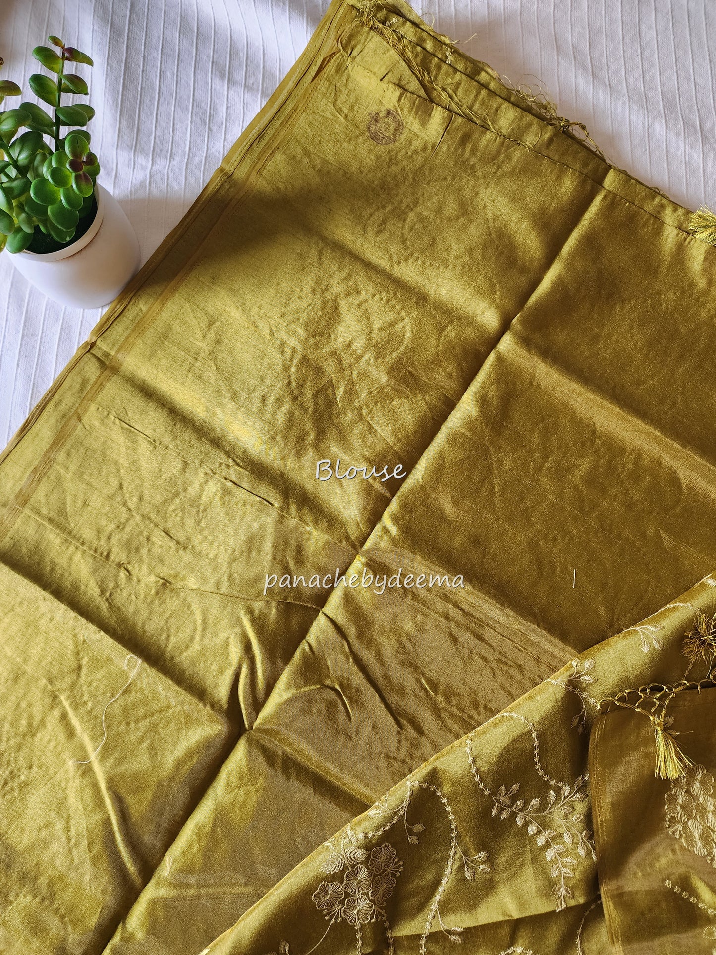 Art silk saree with embroidery | Yellowish green | A2