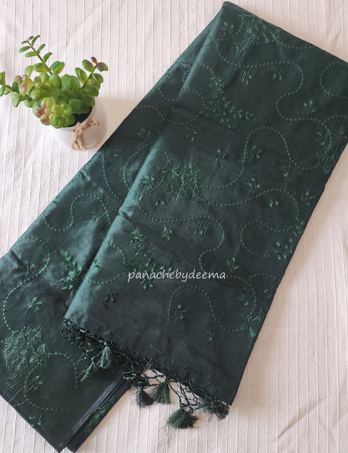Art silk saree with embroidery | Bottle green | A1