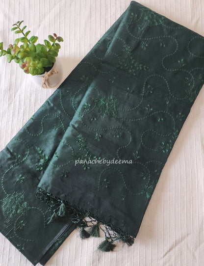 Art silk saree with embroidery | Bottle green | A1