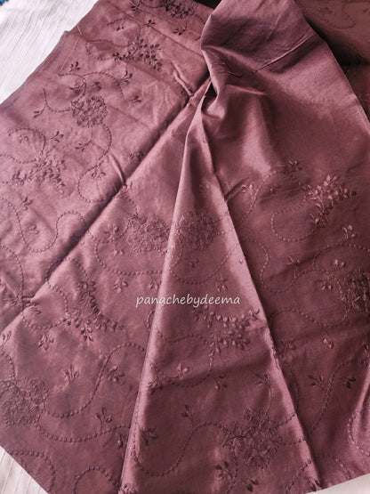 Art silk saree with embroidery | Coffee brown | A3