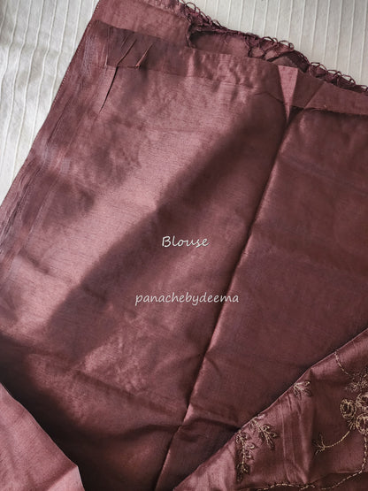 Art silk saree with embroidery | Coffee brown | A3