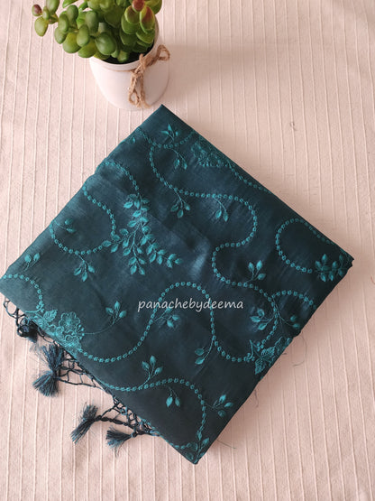 Art silk saree with embroidery | Peacock green | A4