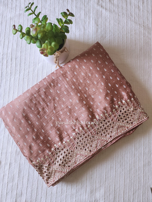 Soft flowy cut work saree with cut work borders | Dusty pink | CT110