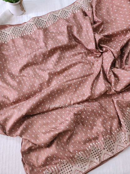 Soft flowy cut work saree with cut work borders | Dusty pink | CT110