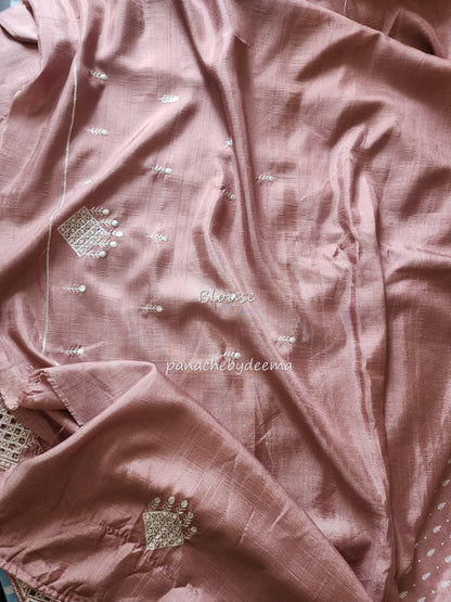 Soft flowy cut work saree with cut work borders | Dusty pink | CT110