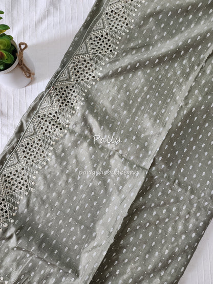 Soft flowy cut work saree with cut work borders | Olive green | CT112