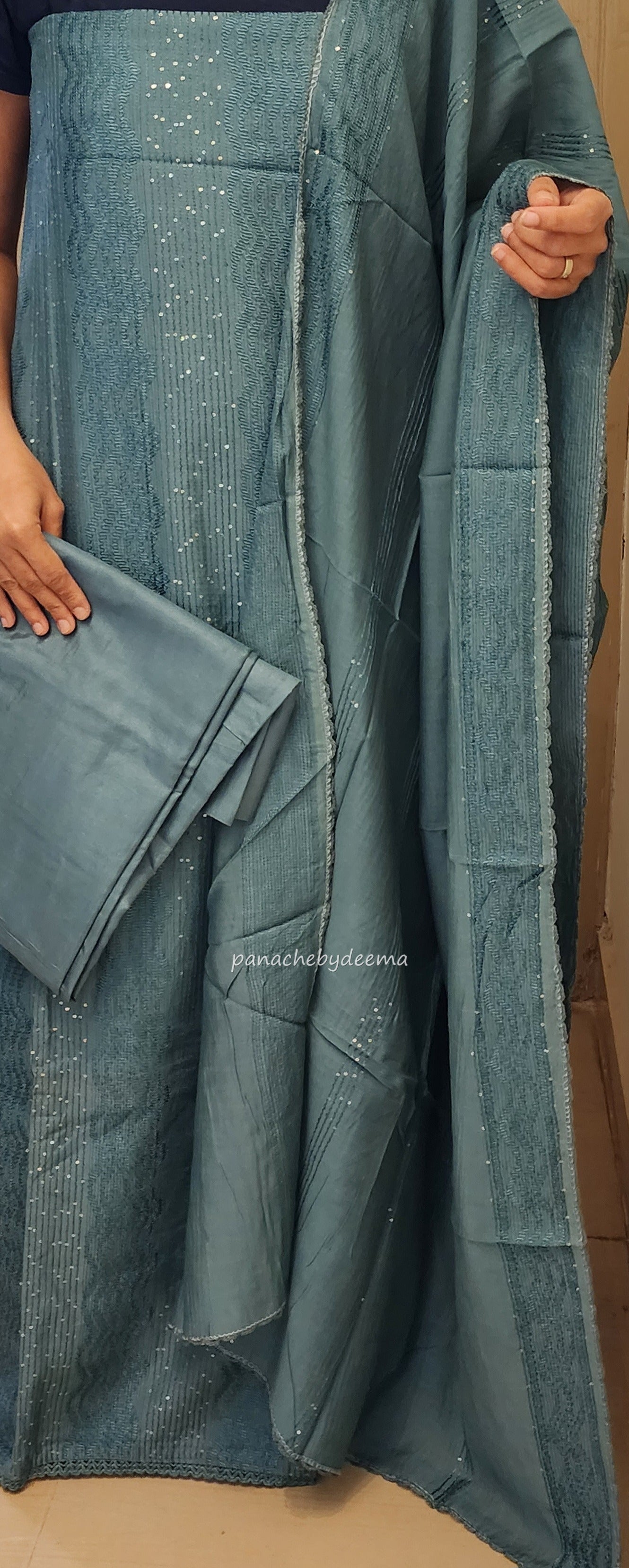 Semi tussar unstitched salwar set | Teal blue | S2