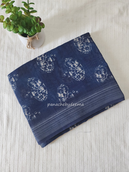 Semi Linen Indigo saree | IN1
