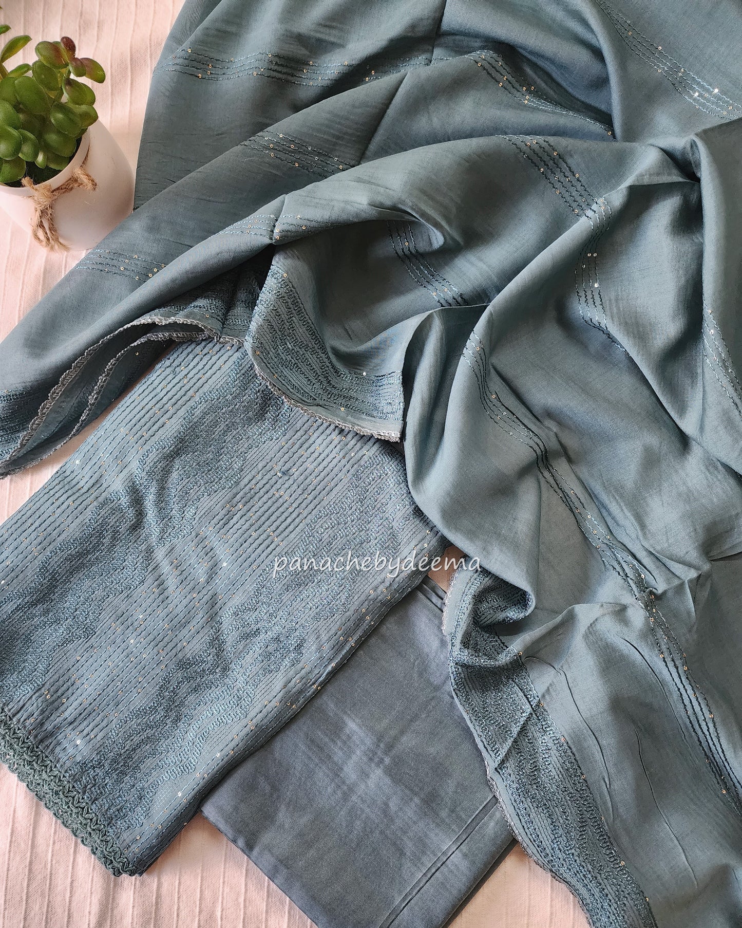 Semi tussar unstitched salwar set | Teal blue | S2