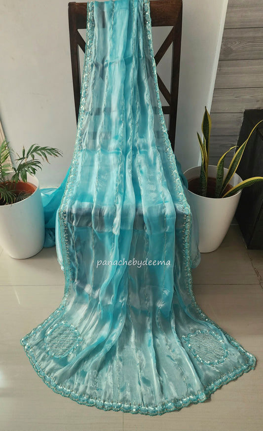 Tissue organza with heavy handwork| Sea green | TS2