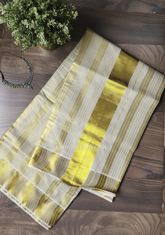 Golden Tissue Kerala thick and thin stripes saree | ON2