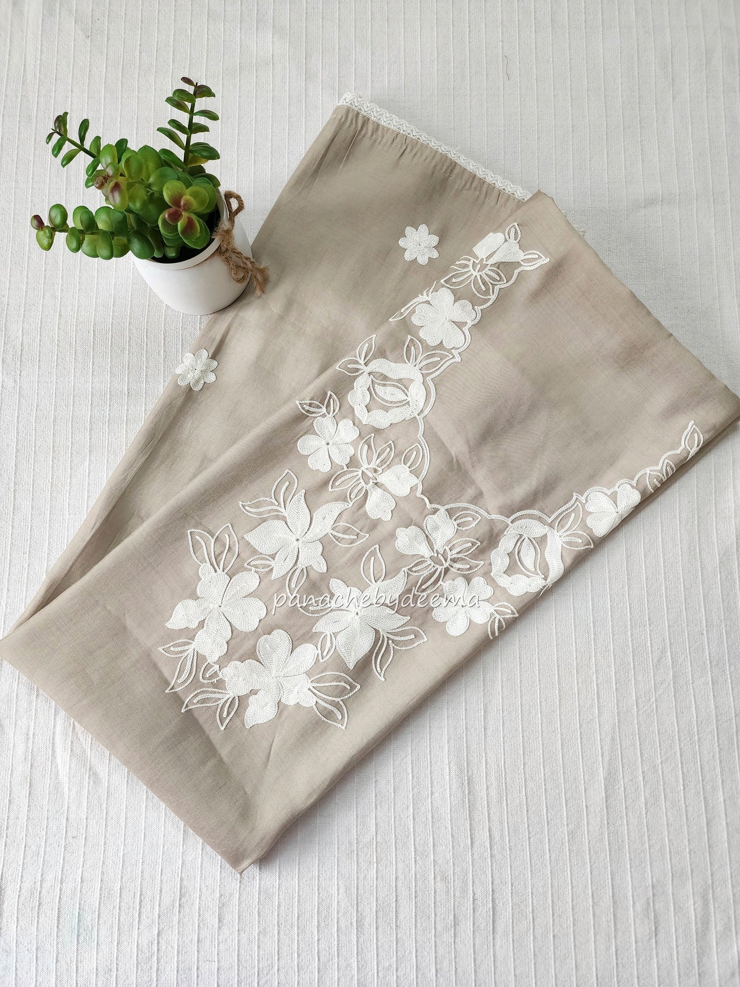 Pastel light beige unstitched salwar set with embroidery |Light beige| PC3