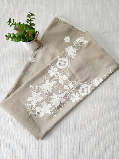 Pastel light beige unstitched salwar set with embroidery |Light beige| PC3