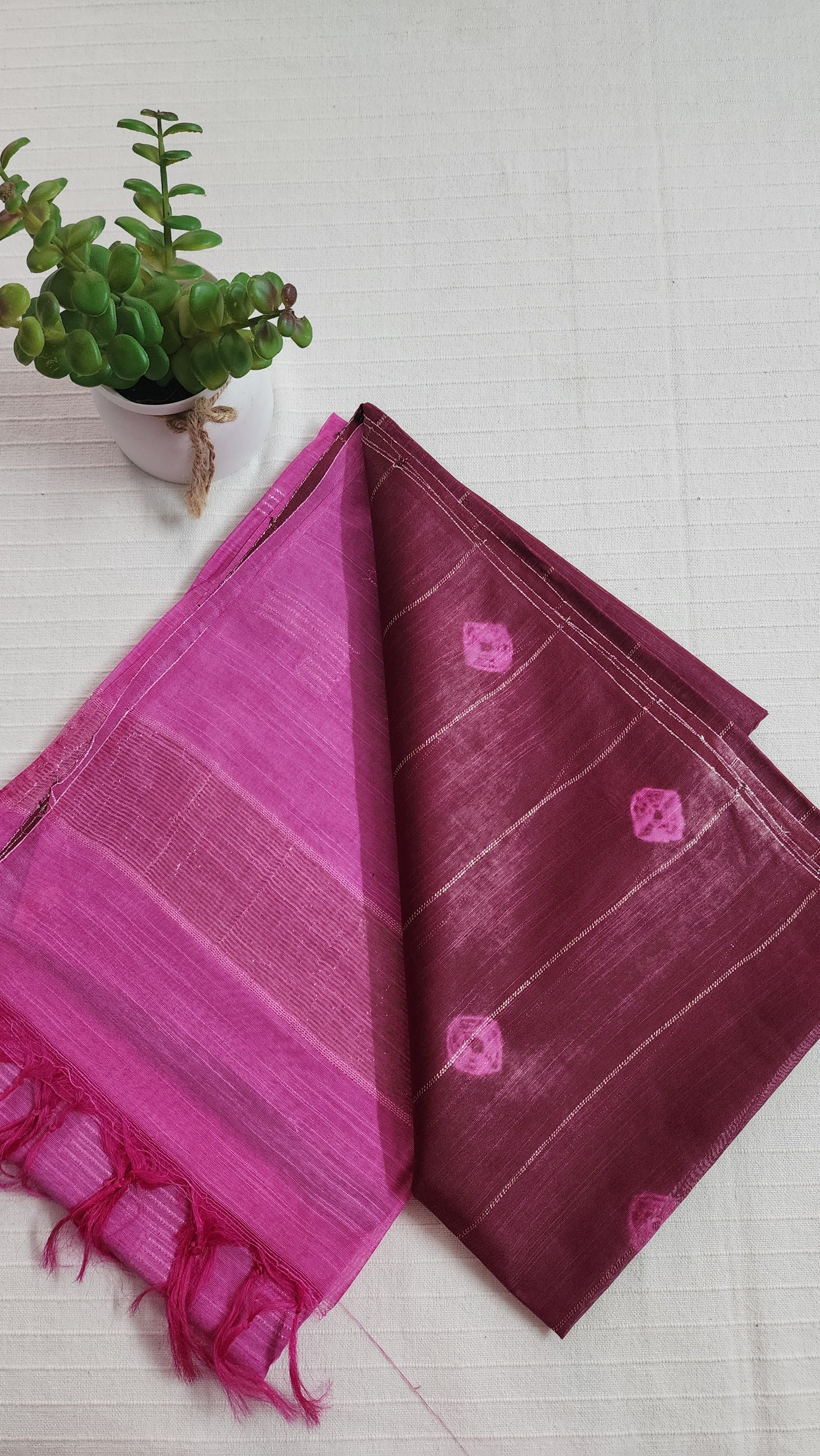 Semi tussar saree with contrast borders | Maroon with pink border | PA120