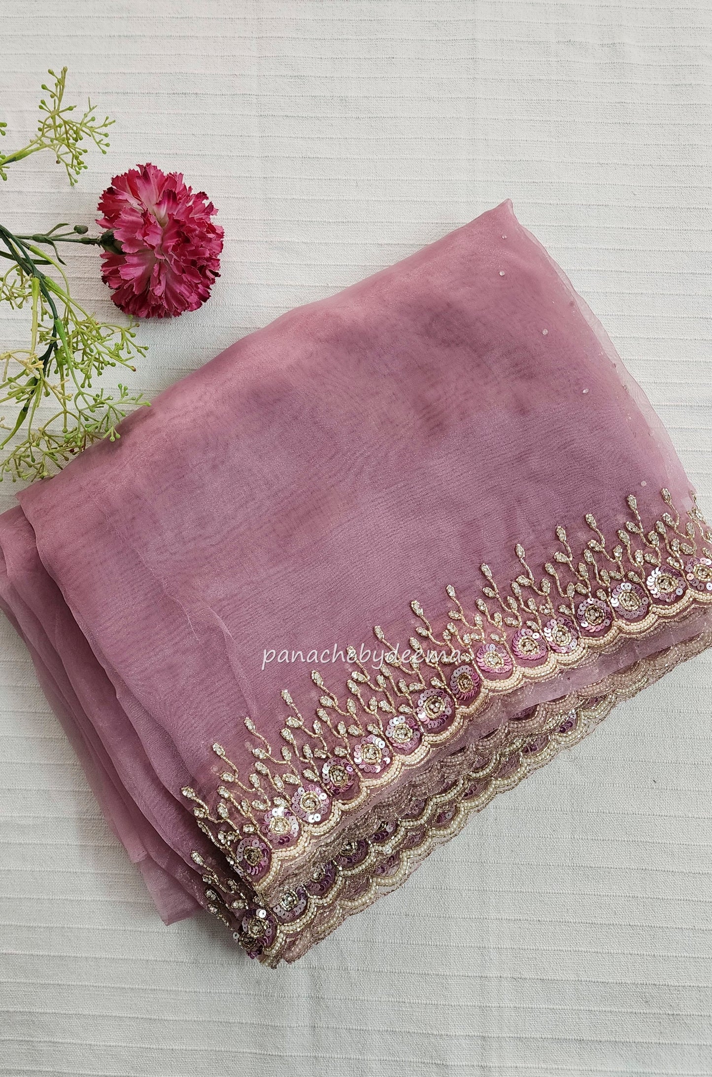 Organza saree with heavy handwork| Pastel pink | TS4