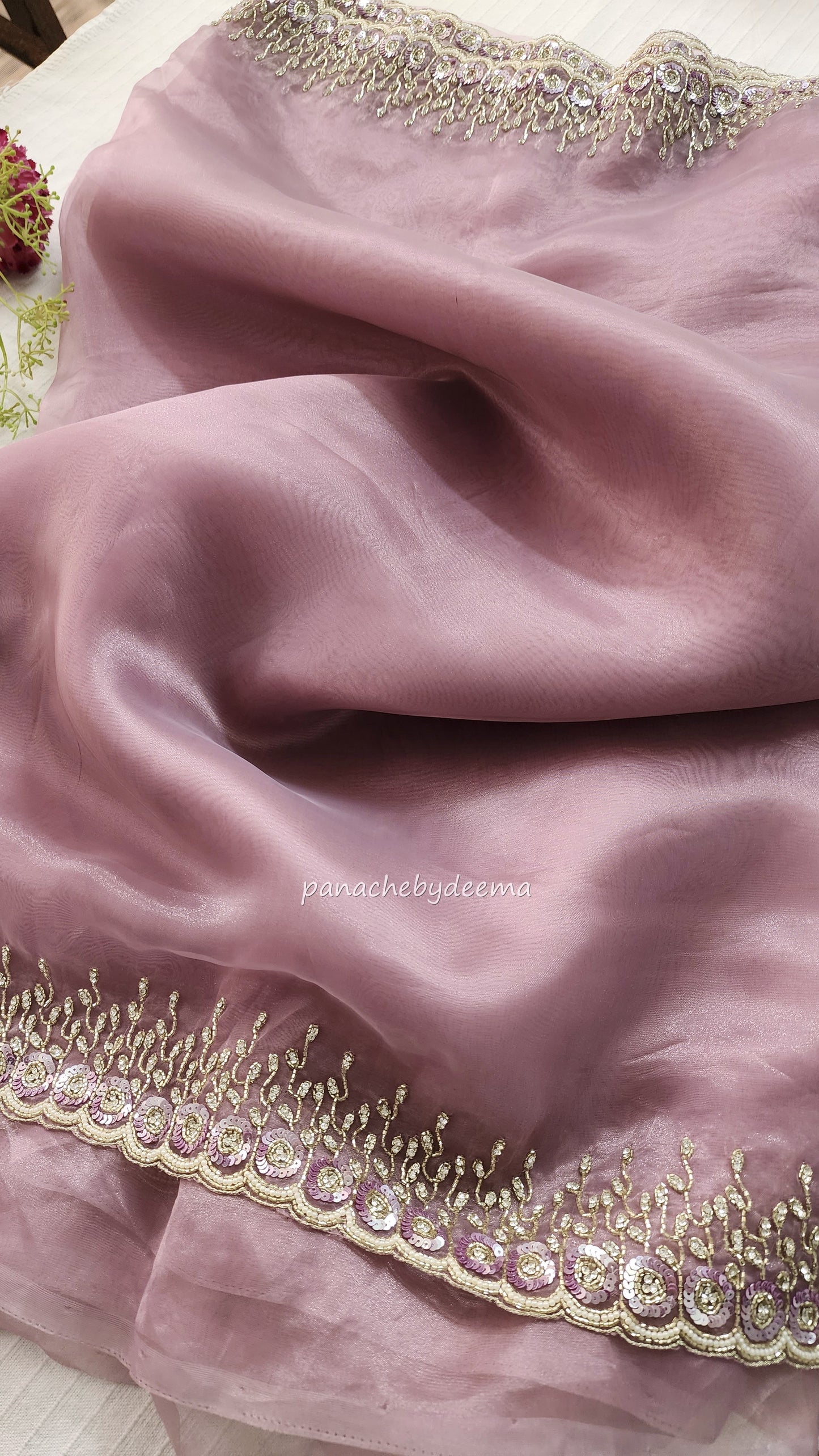 Organza saree with heavy handwork| Pastel pink | TS4