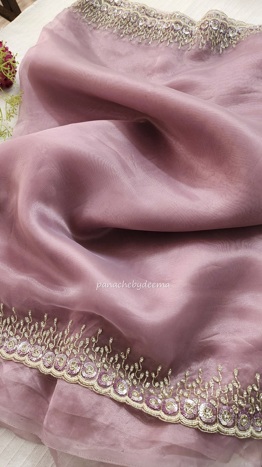 Organza saree with heavy handwork| Pastel pink | TS4