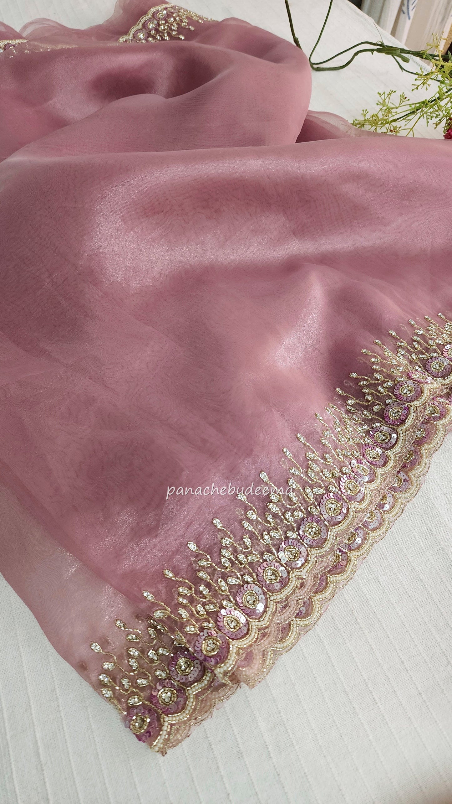 Organza saree with heavy handwork| Pastel pink | TS4