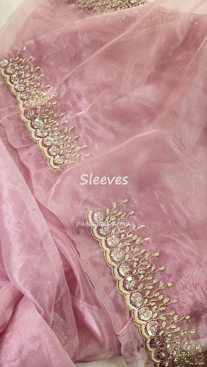 Organza saree with heavy handwork| Pastel pink | TS4