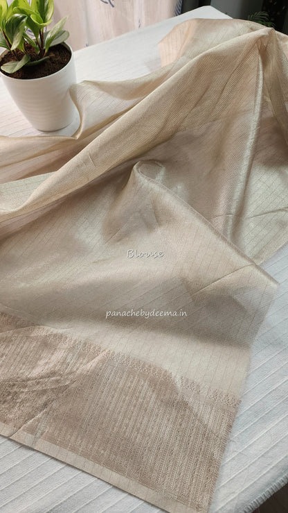 Light golden tissue silk saree with embroidery |Tis1