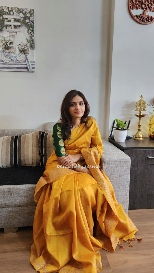 Matka silk designer saree with heavy embroidery | Mustard yelow | MT7