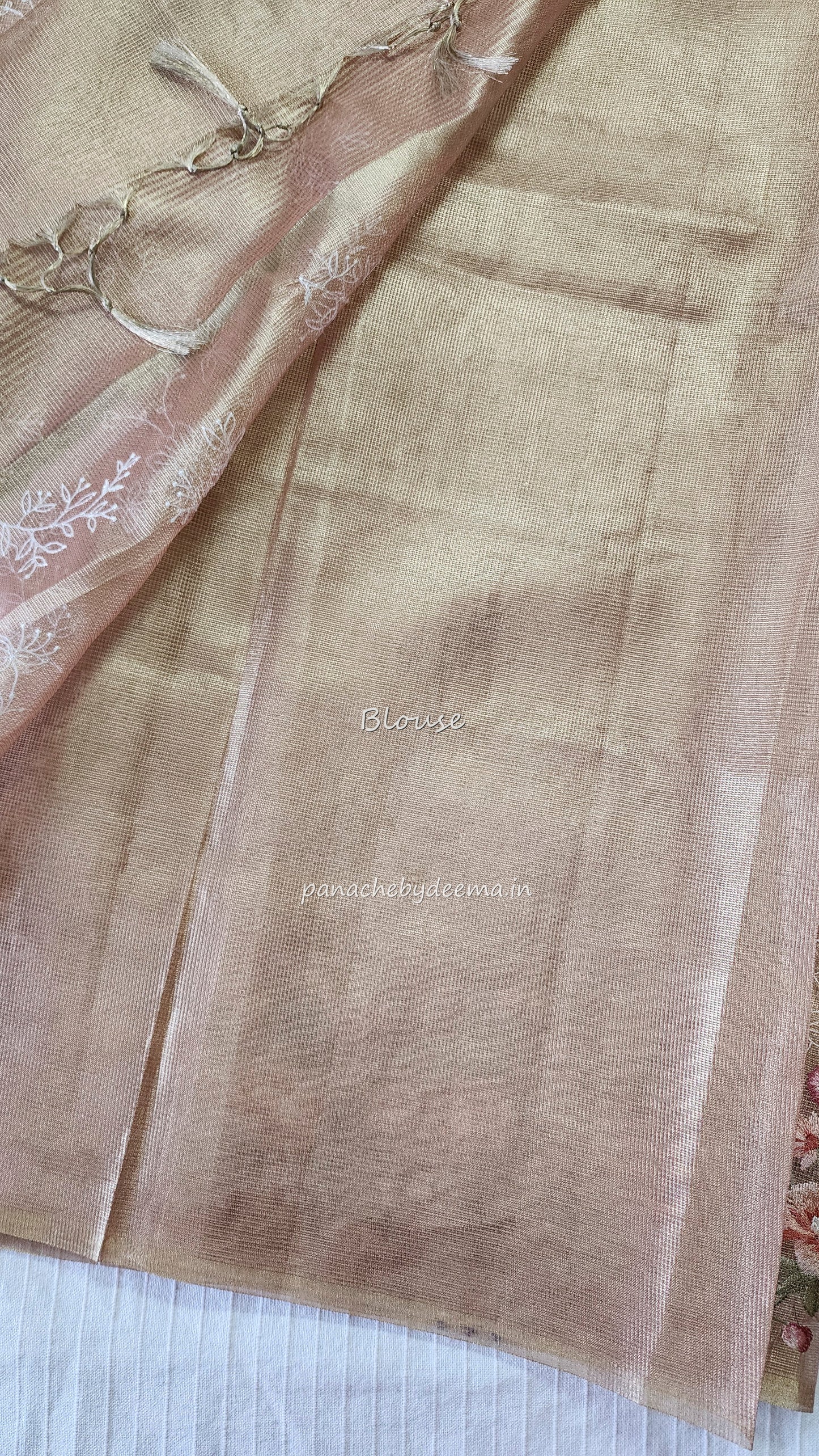 Tissue saree with embroidery |golden light peachy pink |Tis5