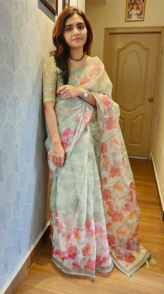 Supernet Kota saree with digital print | Green | SN4