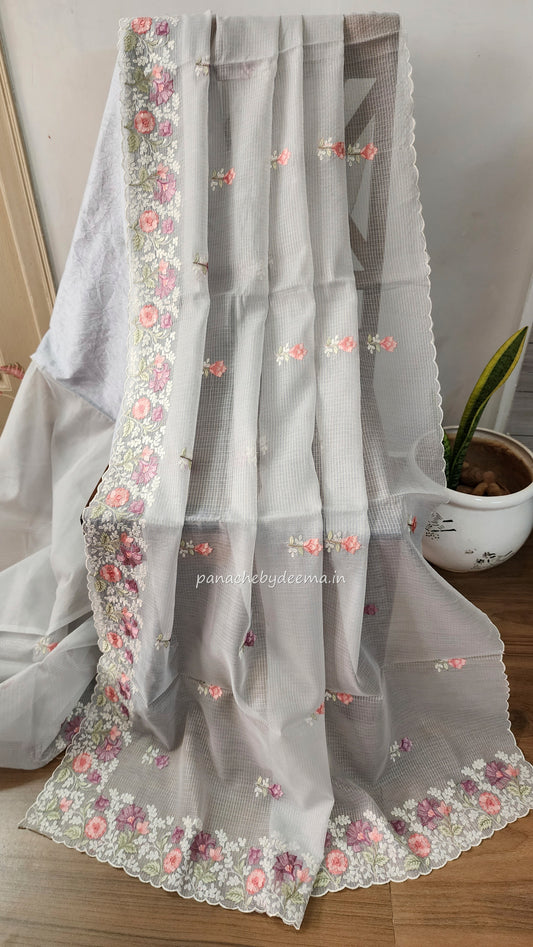 Kota saree with embroidery and scalloped borders| Powder blue |KT3