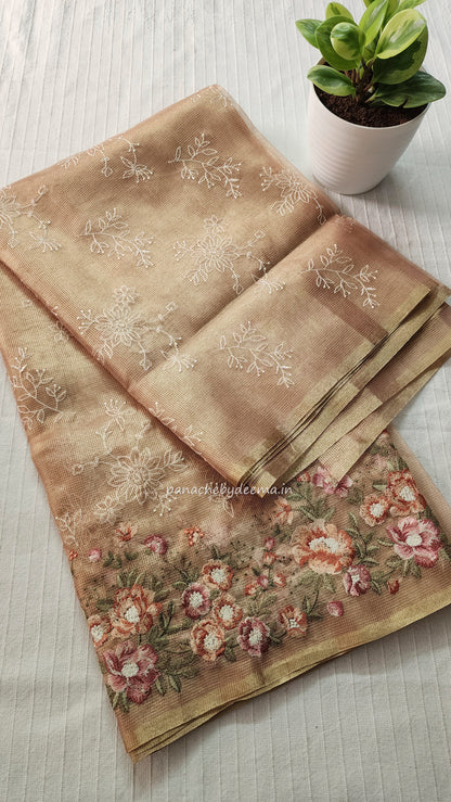 Tissue saree with embroidery |Light Pink |Tis3