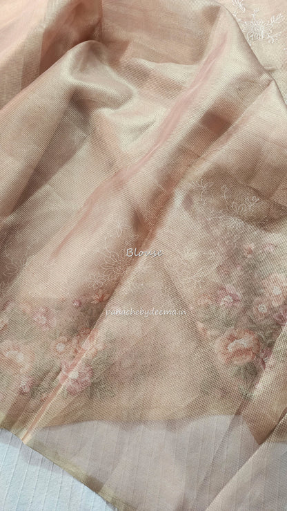 Tissue saree with embroidery |Light Pink |Tis3