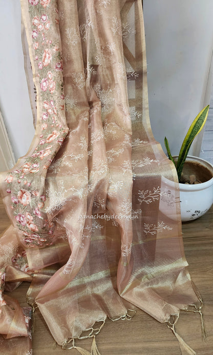 Tissue saree with embroidery |Light Pink |Tis3