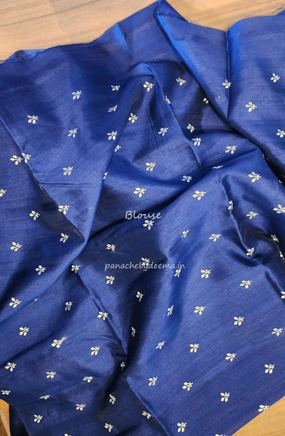 Matka silk designer saree with embroidery | Dark blue | SC4