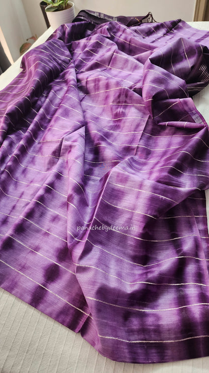 Semi tussar saree with shibori design | Violet| D13