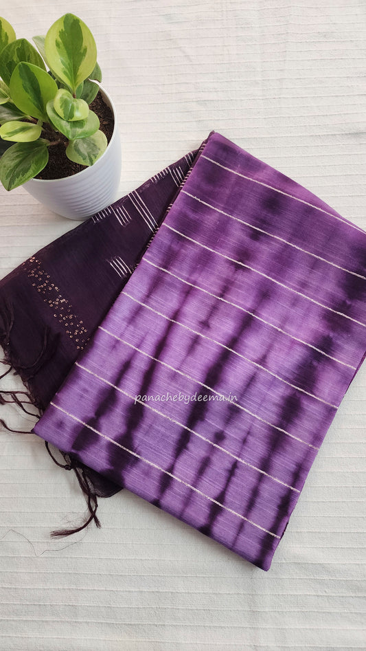 Semi tussar saree with shibori design | Violet| D13