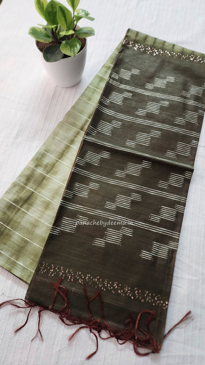 Semi tussar saree with shibori design | Green | D14