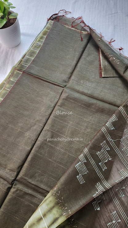 Semi tussar saree with shibori design | Green | D14