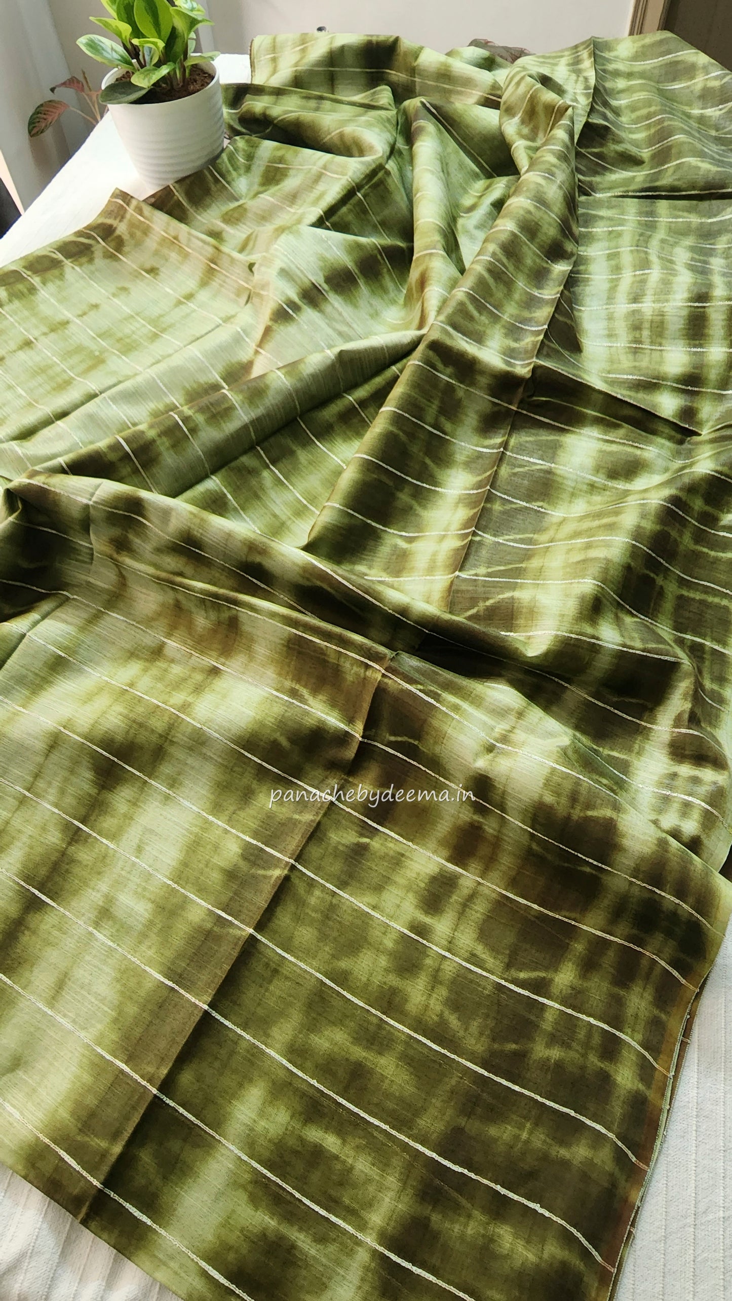 Semi tussar saree with shibori design | Green | D14