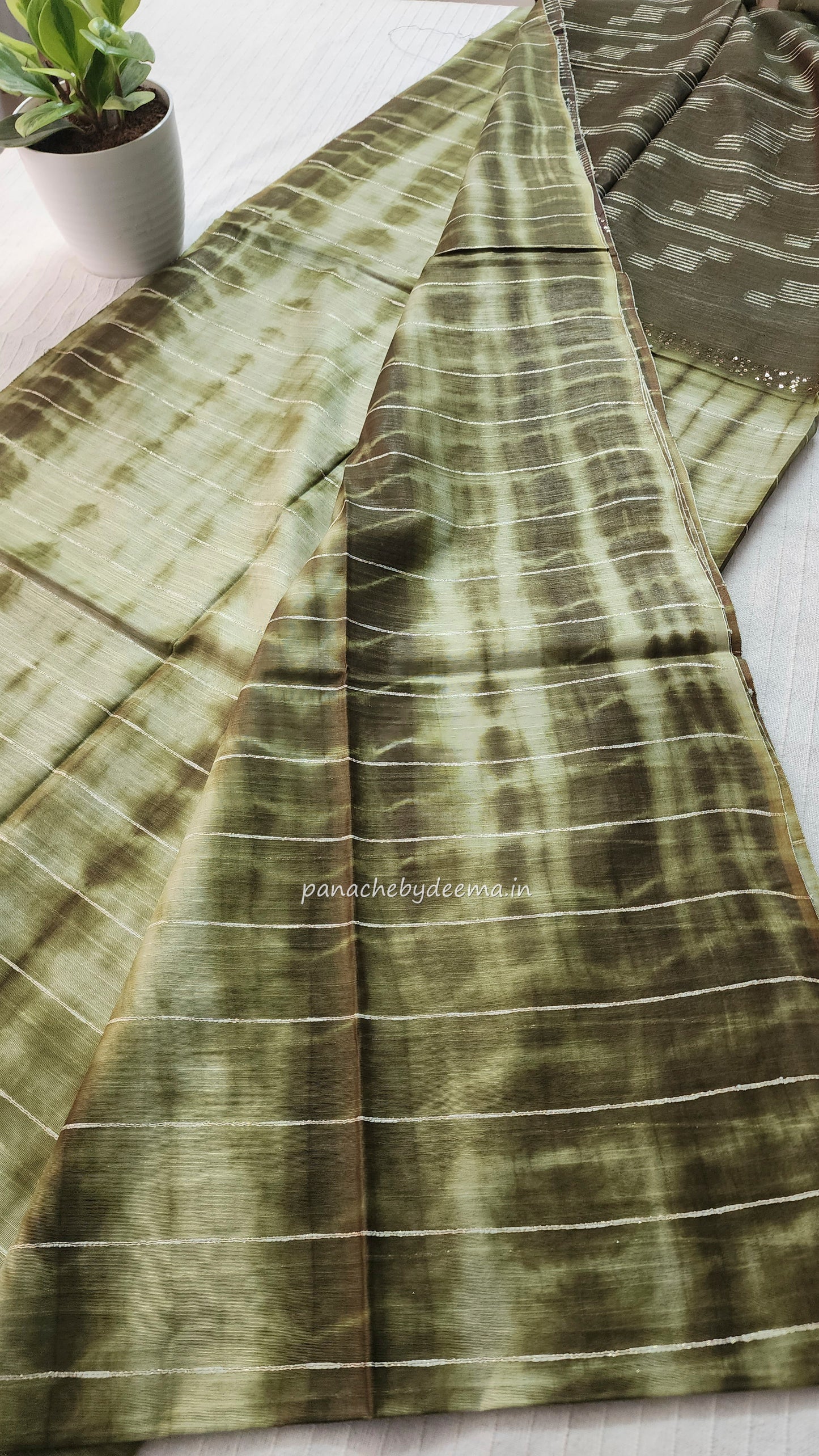Semi tussar saree with shibori design | Green | D14