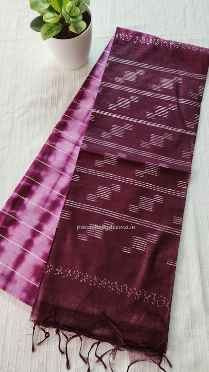 Semi tussar saree with shibori design | Purple | D16