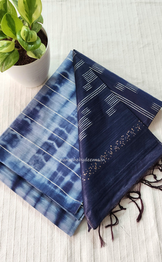 Semi tussar saree with shibori design | Blue| D15