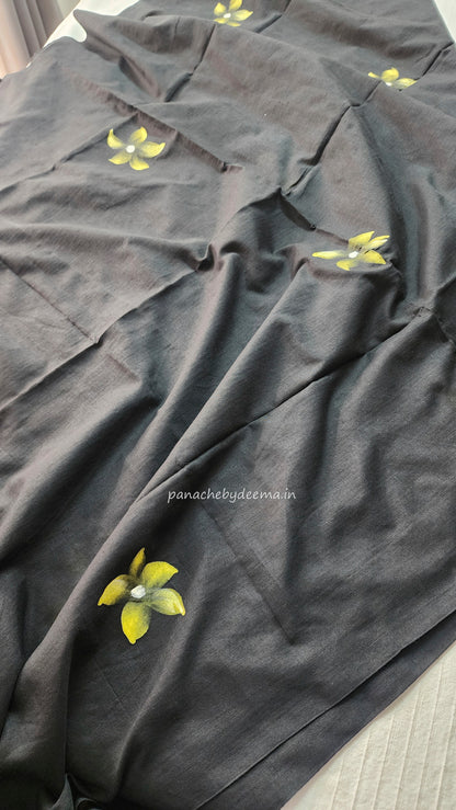 Hand painted mul cotton saree  |F1