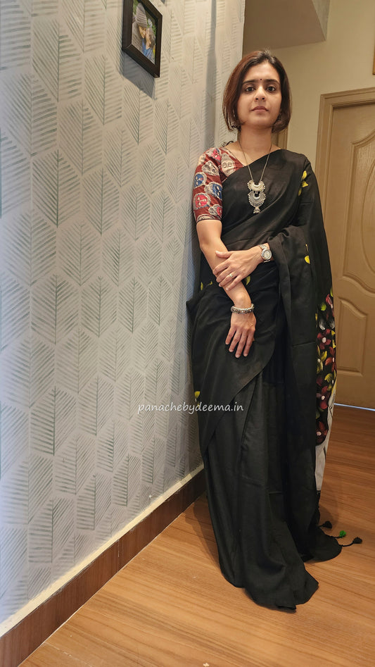 Hand painted mul cotton saree  |F1