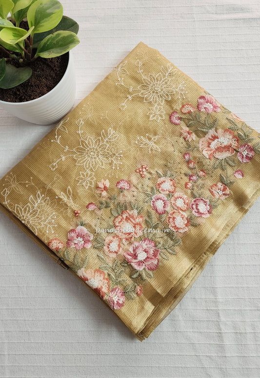 Tissue saree with embroidery | Golden yellow|Tis4