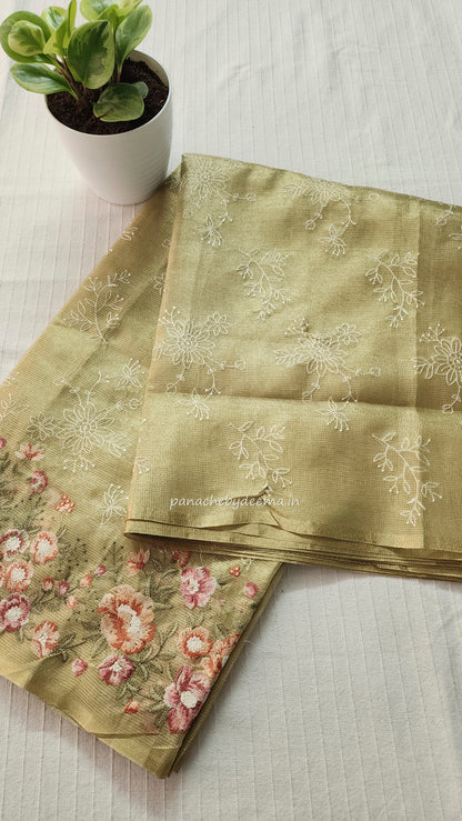 Tissue saree with embroidery | green  |Tis2