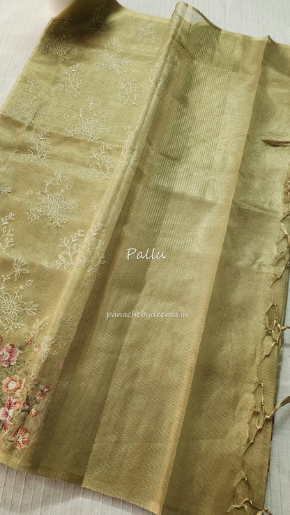 Tissue saree with embroidery | green  |Tis2