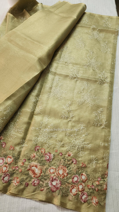 Tissue saree with embroidery | green  |Tis2