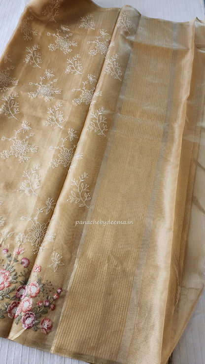 Tissue saree with embroidery | Golden yellow|Tis4