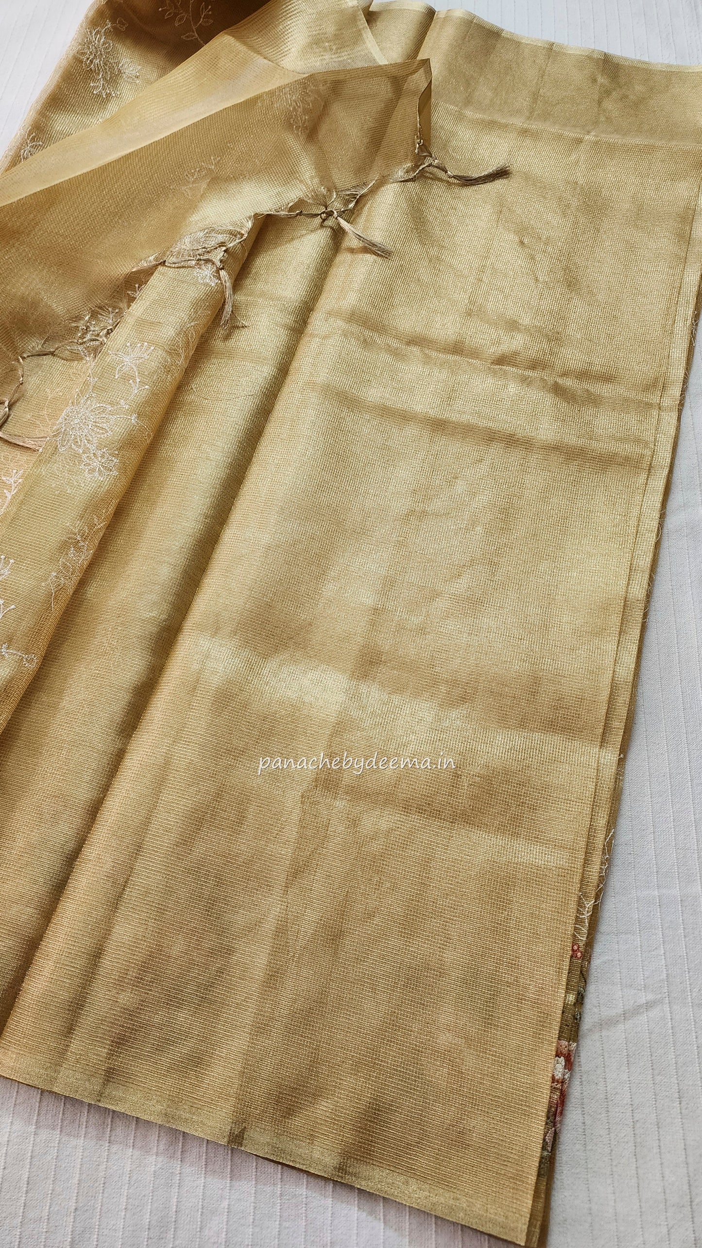 Tissue saree with embroidery | Golden yellow|Tis4