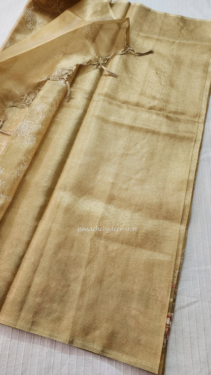 Tissue saree with embroidery | Golden yellow|Tis4
